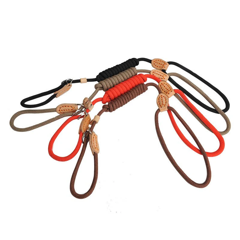 Nylon Slipkoord Hondentuig Zonder Halsband | Verstelbare Antitrekrain met Zacht Handvat | Voor Middelgrote en Grote Honden | Verkrijgbaar in Khaki Zwart Rood Blauw Koffie | Duurzaam Gevlochten voor Comfortabele Wandelervaring - Image 4