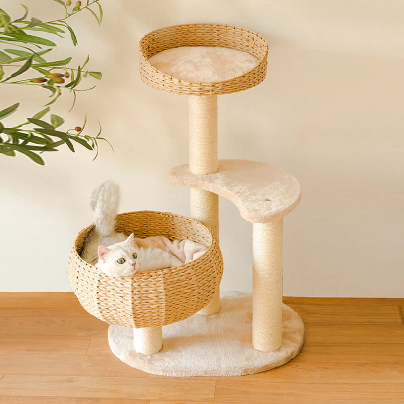 Pluche Krabpaal met Slaperige Kom | Handgemaakt met Sisaltouw | Luxueuze Zonneplek | Kattenklimboom voor Spelen, Krabben en Rusten