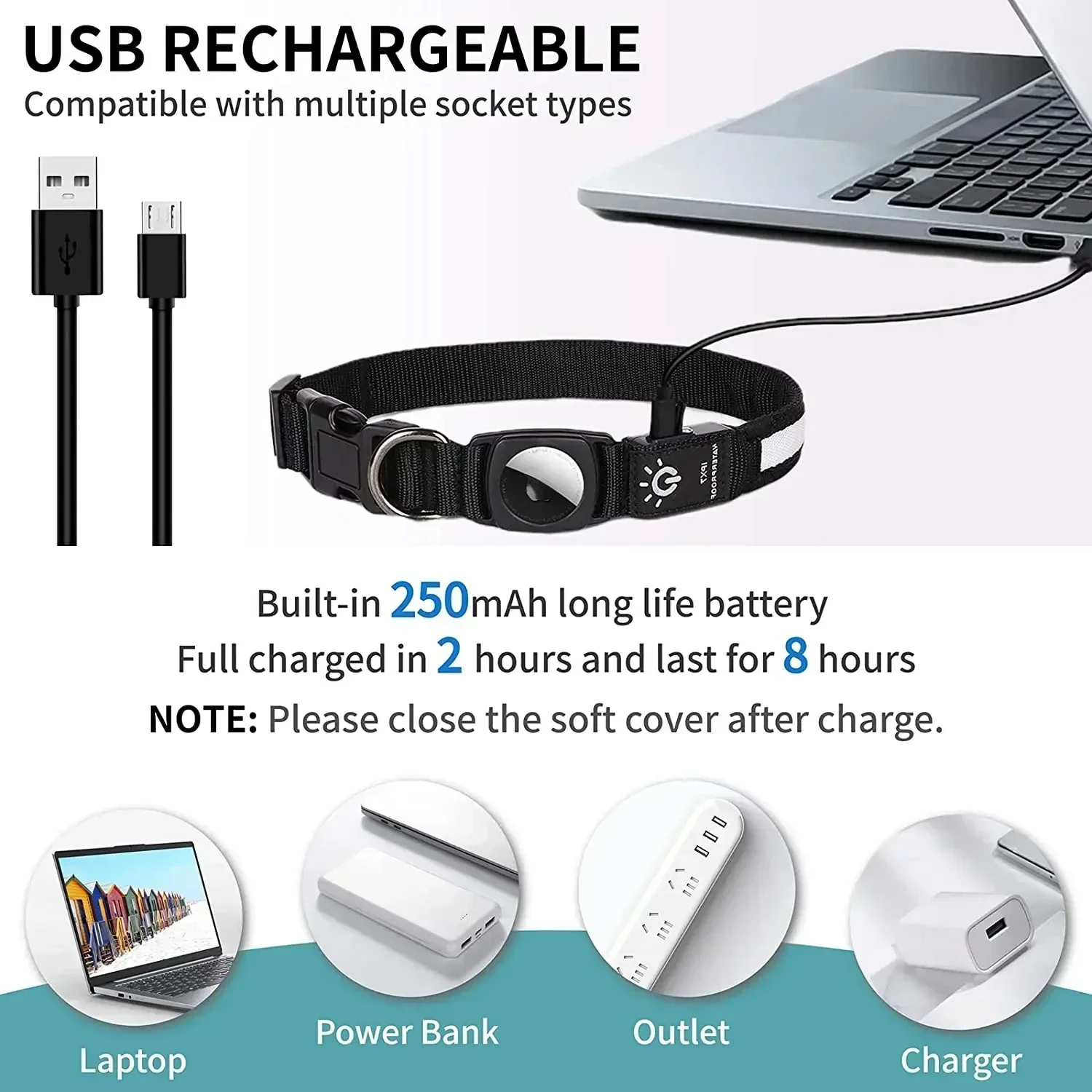 Airtag GPS Tracker | Veilig LED Licht | Waterdichte Hondenhalsband | Oplaadbaar via USB | Stevig & Verstelbaar | Multicolor - Image 3