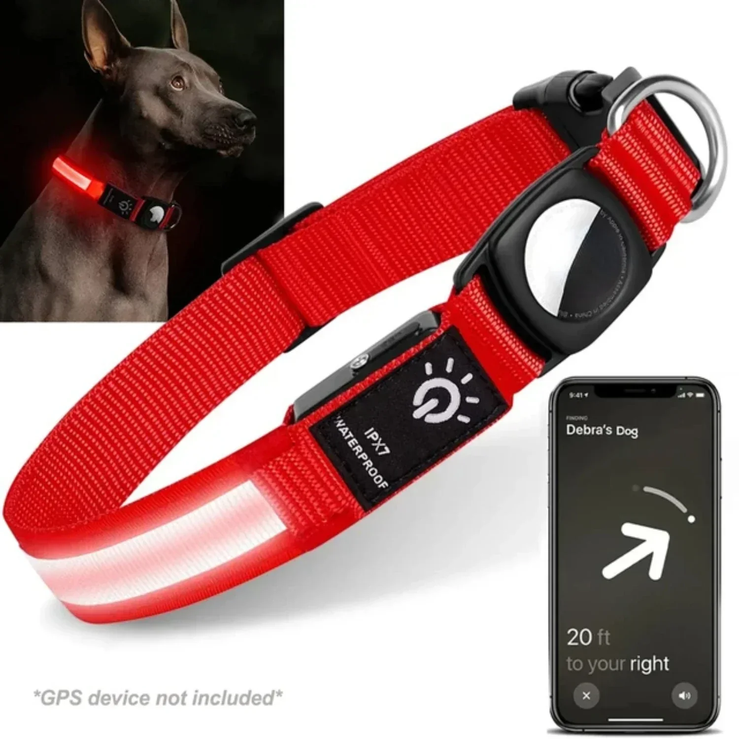 Airtag GPS Tracker | Veilig LED Licht | Waterdichte Hondenhalsband | Oplaadbaar via USB | Stevig & Verstelbaar | Multicolor - Image 8