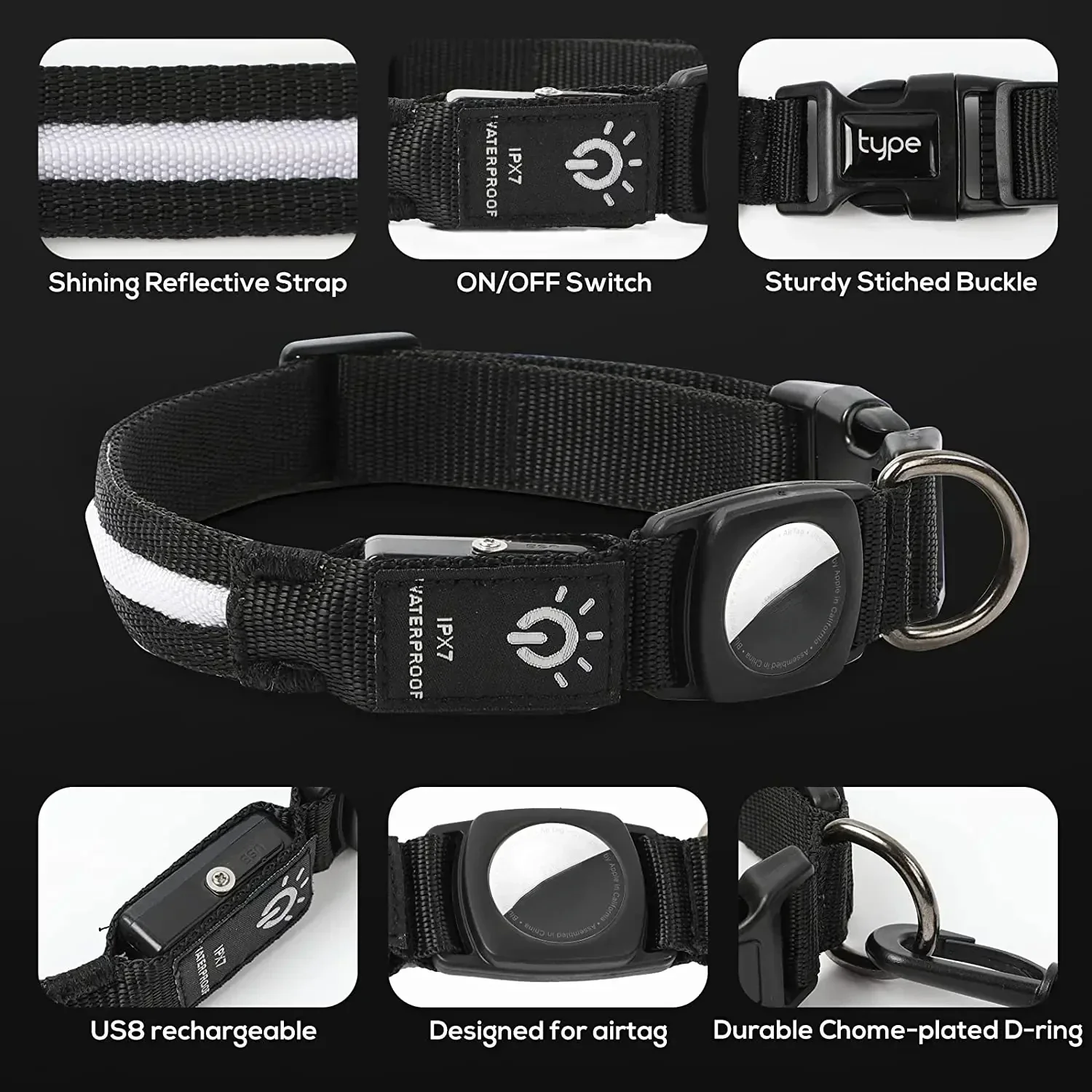 GlowTrack - Veilige LED-halsband met GPS en Airtag voor Honden | Waterdicht en USB-Oplaadbaar | Multicolor, Geschikt voor Alle Seizoenen - Image 4