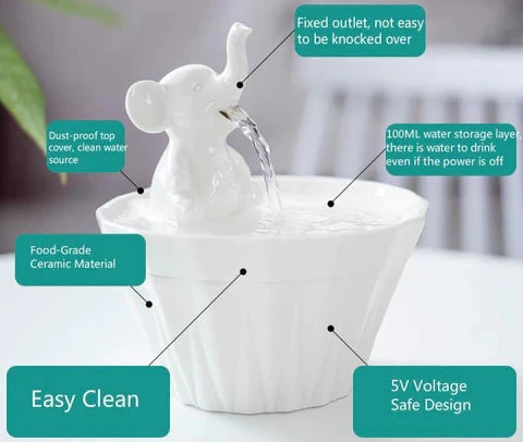 Katwaterfontein Olifant 1.2L | USB Automatisch Keramisch | Filter | Veilig en Duurzaam | Stressverlichtend | Hoogwaardige Materialen | Slimme Sensor | Tijger & Puppy Geschikt - Image 3