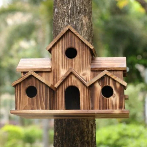 Hout Vogelhuisje | Handgemaakt | 6 Nestkamers | Rustieke Buitenhuisjes | Weerbestendig & Duurzaam | Voor Kleine Tuinvogels | Voor Muur of Paal | Natuurlijke Constructie | Perfect voor Tuin of Balkon - Image 5