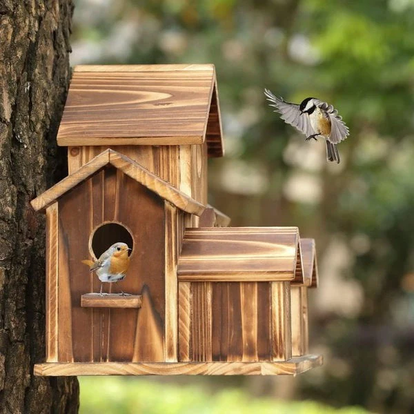 Hout Vogelhuisje | Handgemaakt | 6 Nestkamers | Rustieke Buitenhuisjes | Weerbestendig & Duurzaam | Voor Kleine Tuinvogels | Voor Muur of Paal | Natuurlijke Constructie | Perfect voor Tuin of Balkon - Image 7