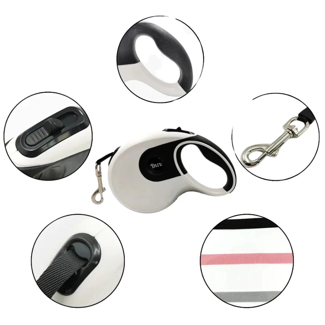 Intrekbare Riem voor Honden | 8 Meter | Met Vergrendelingsmechanisme | Poepzakjesdispenser Ingebouwd | Comfortabele Handgreep | Geschikt voor Kleine en Grote Honden | Zwart of Wit - Image 4