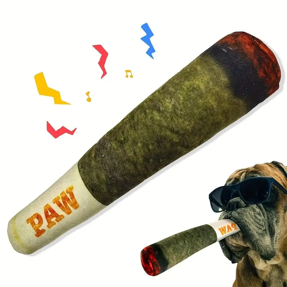HappyChew Pluche Interactief Hondenspeelgoed | Sigaarvorm met Pieper | Duurzaam en Stressverlichtend | Bruin - Image 2