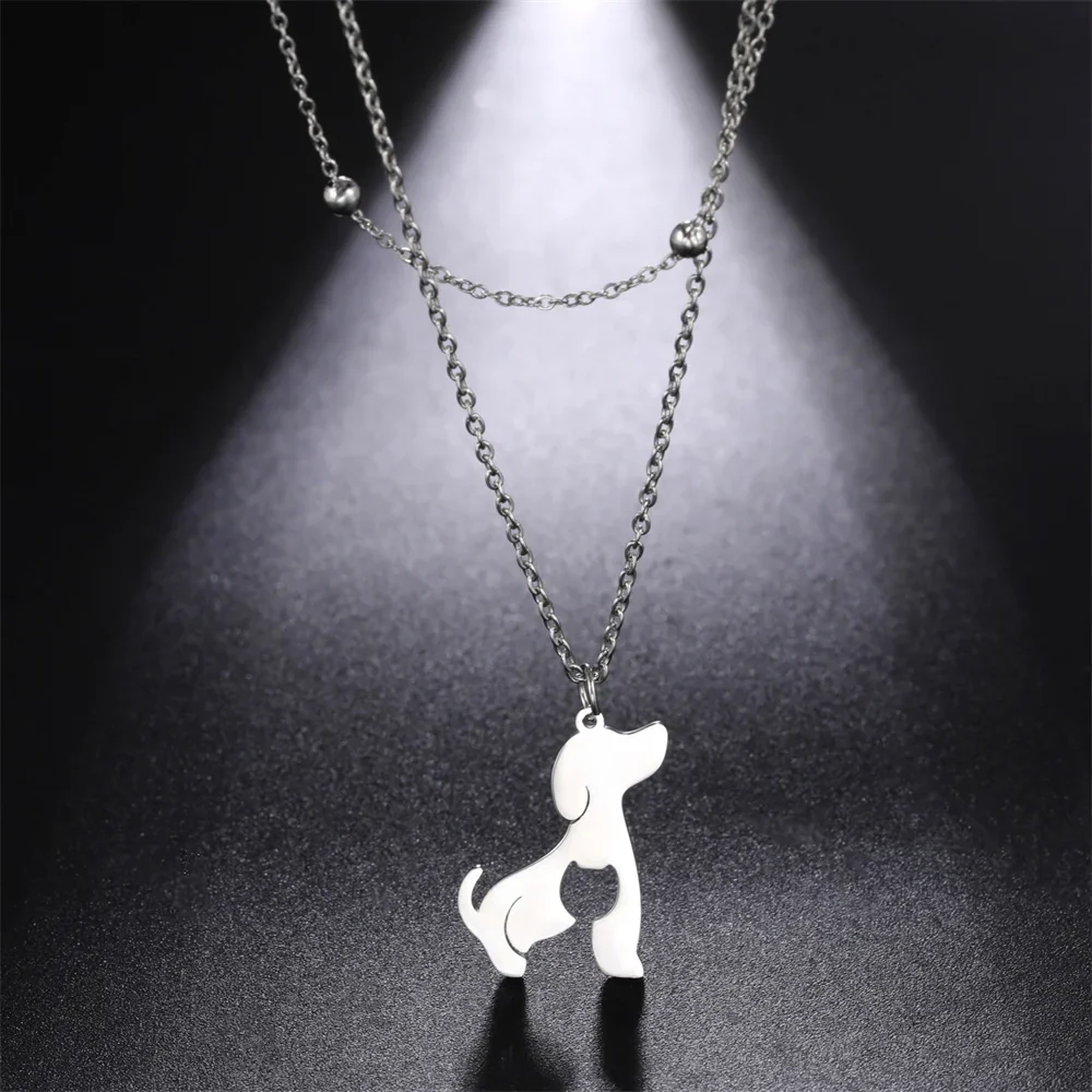 Dames Ketting Met Dierenhanger | Dubbele Laags Choker Met Kat & Hond | Roestvrij Staal | Minimalistisch & Trendy Sieraad | Perfect Cadeau Voor Vriendin, Moeder Of Vriendin - Image 3