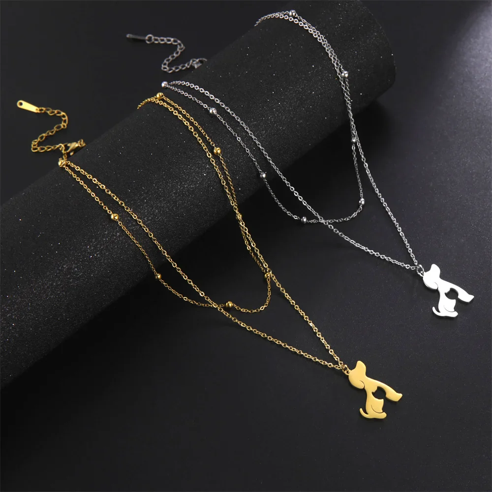 Dames Ketting Met Dierenhanger | Dubbele Laags Choker Met Kat & Hond | Roestvrij Staal | Minimalistisch & Trendy Sieraad | Perfect Cadeau Voor Vriendin, Moeder Of Vriendin - Image 5