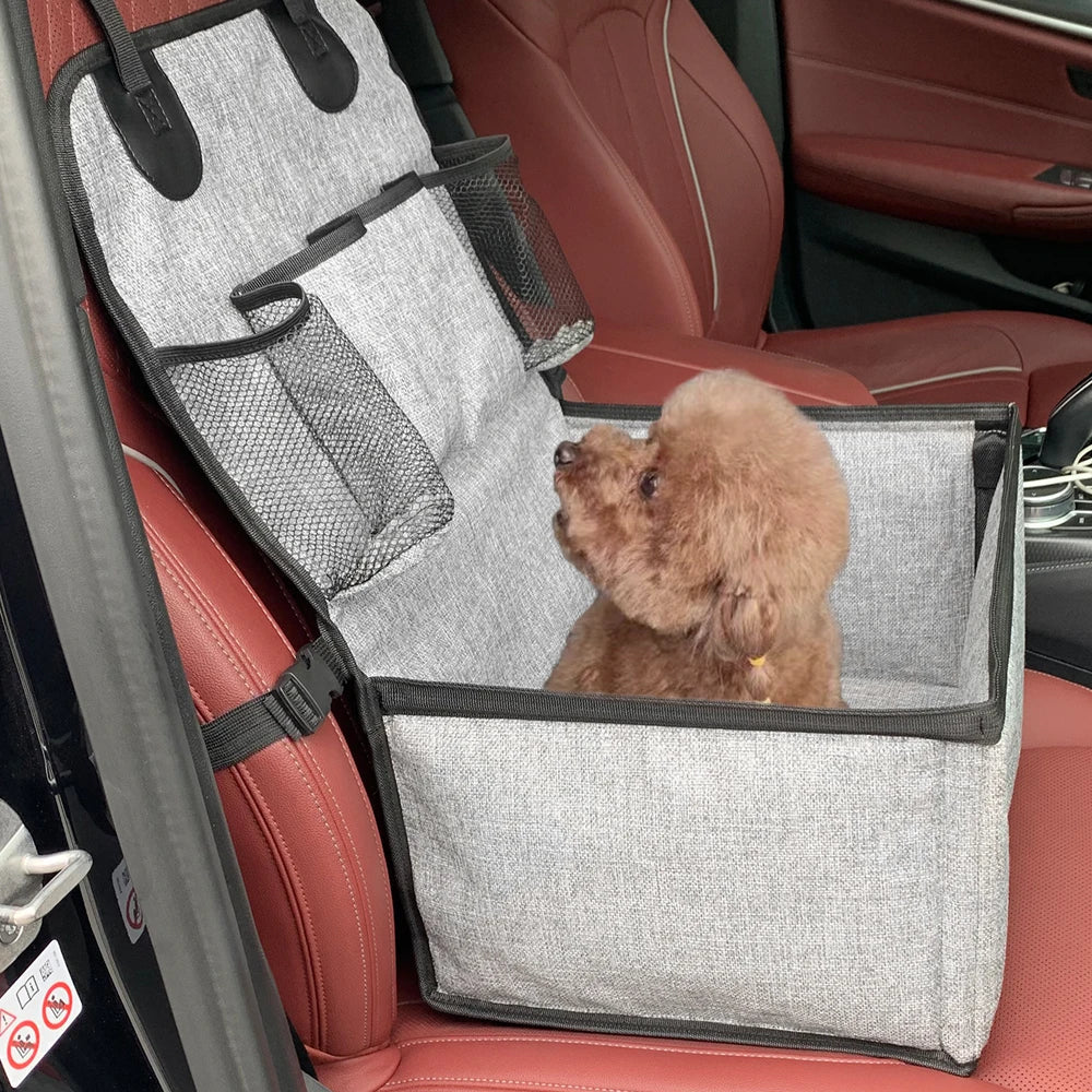 Verhoogd Veiligheid Zitje Voor Kleine Tot Middelgrote Honden Met Opvouwbaar Ontwerp | Inclusief Opbergvakken En Ademend Imitatie-Linnen - Image 2