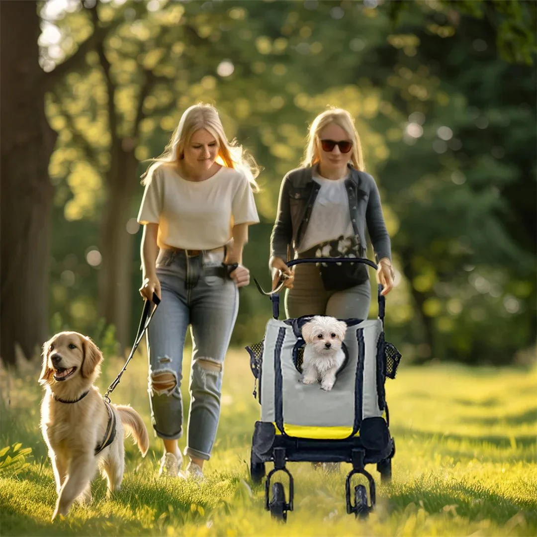 Huisdier Reiswagen 2-in-1 Lichtgeel | Draagbaar Transport Kleine Honden en Katten | Veilig en Duurzaam | Stevig Ijzeren Frame | EVA Wielen | Geschikt voor Autogebruik - Image 3