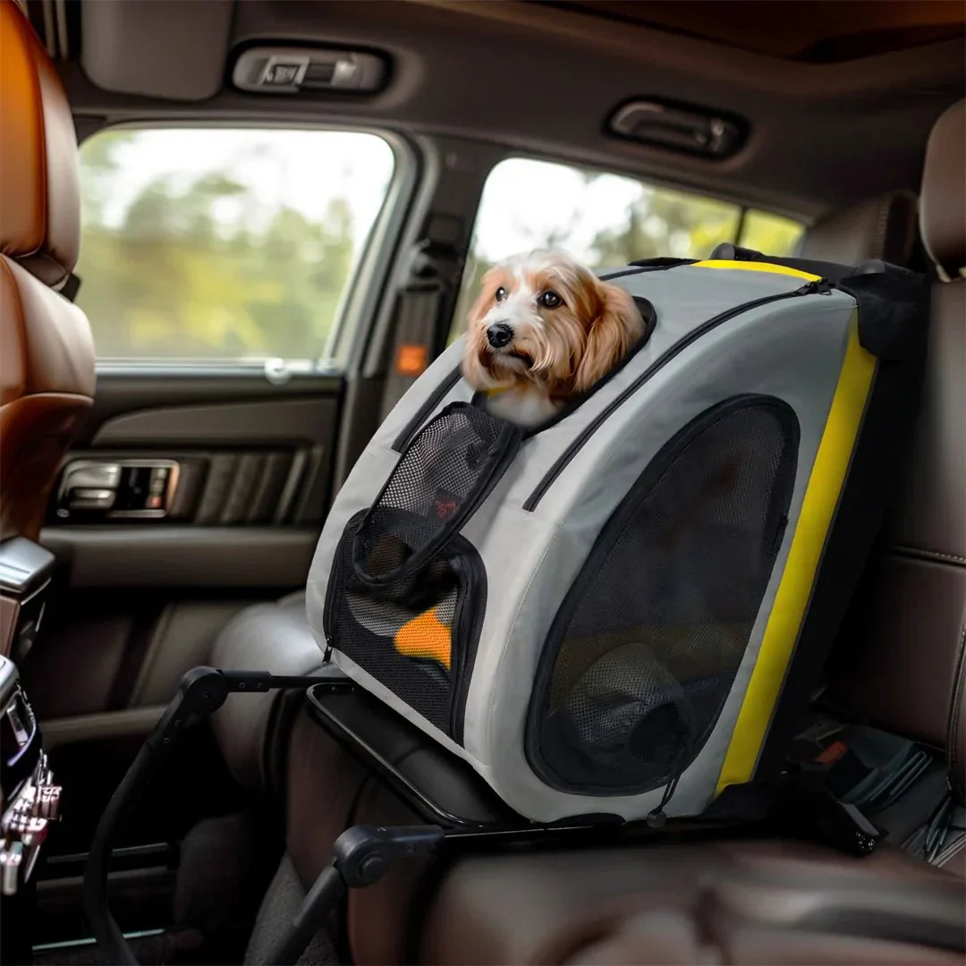 Huisdier Reiswagen 2-in-1 Lichtgeel | Draagbaar Transport Kleine Honden en Katten | Veilig en Duurzaam | Stevig Ijzeren Frame | EVA Wielen | Geschikt voor Autogebruik - Image 4