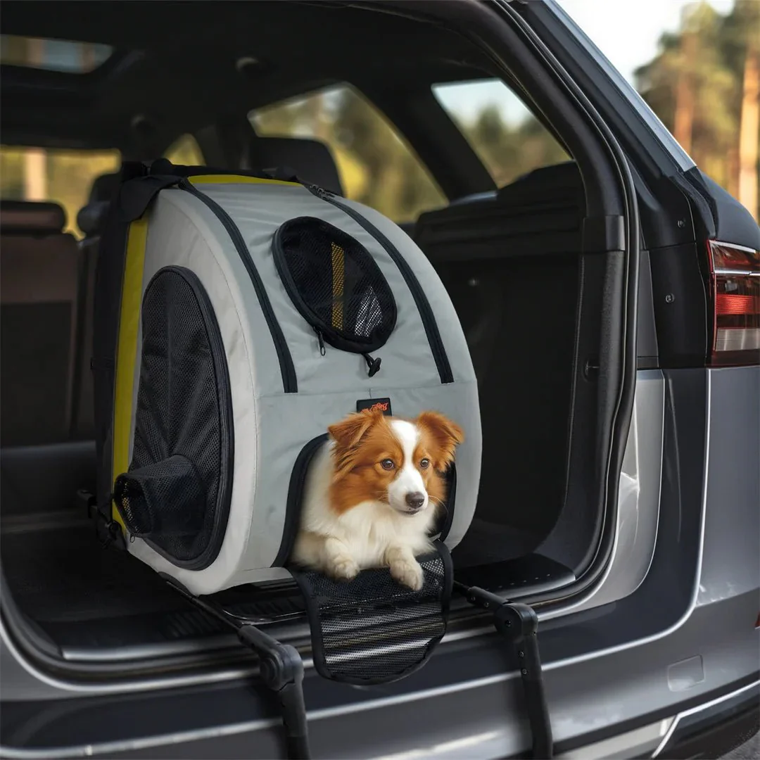 Huisdier Reiswagen 2-in-1 Lichtgeel | Draagbaar Transport Kleine Honden en Katten | Veilig en Duurzaam | Stevig Ijzeren Frame | EVA Wielen | Geschikt voor Autogebruik - Image 5