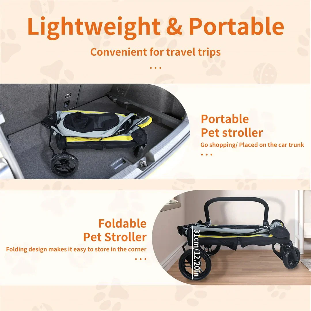 Huisdier Reiswagen 2-in-1 Lichtgeel | Draagbaar Transport Kleine Honden en Katten | Veilig en Duurzaam | Stevig Ijzeren Frame | EVA Wielen | Geschikt voor Autogebruik - Image 6