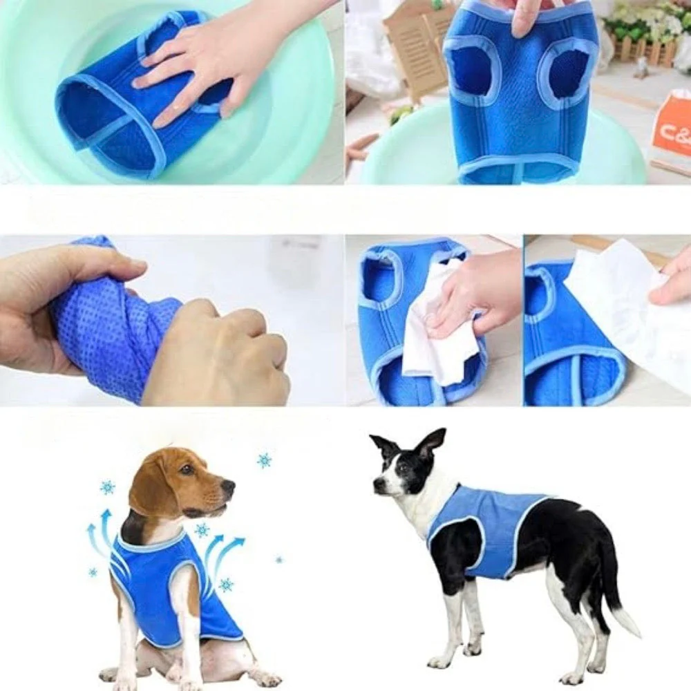 Hondenkoelvest | Drie-Laags Microvezel | Verstelbaar Design | Lichtgewicht Comfort | Diverse Maten XS-L | Blauw | Zomerse Verkoeling en Bescherming | Ideaal voor Actieve Buitendagen - Image 4