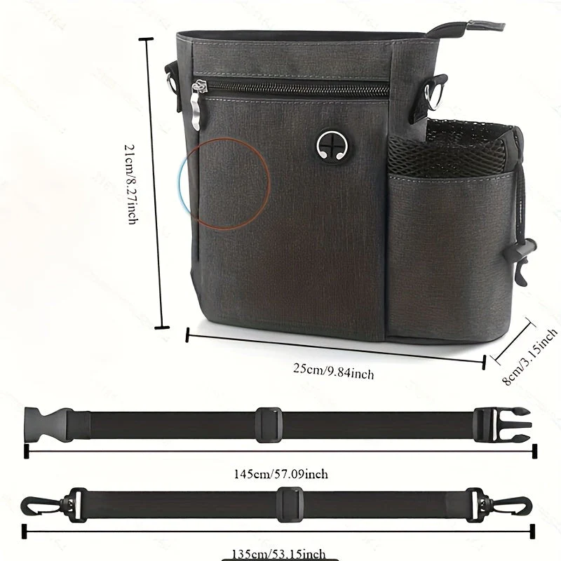 Honden traktatie tas met waterfleshouder | Verstelbare draagopties | Waterdicht polyester | Grote capaciteit | Afneembare voering | Geschikt voor training en wandelen | 25x21x8 cm - Image 4