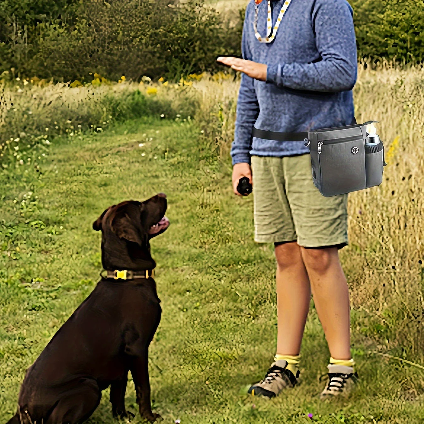 Honden traktatie tas met waterfleshouder | Verstelbare draagopties | Waterdicht polyester | Grote capaciteit | Afneembare voering | Geschikt voor training en wandelen | 25x21x8 cm - Image 8