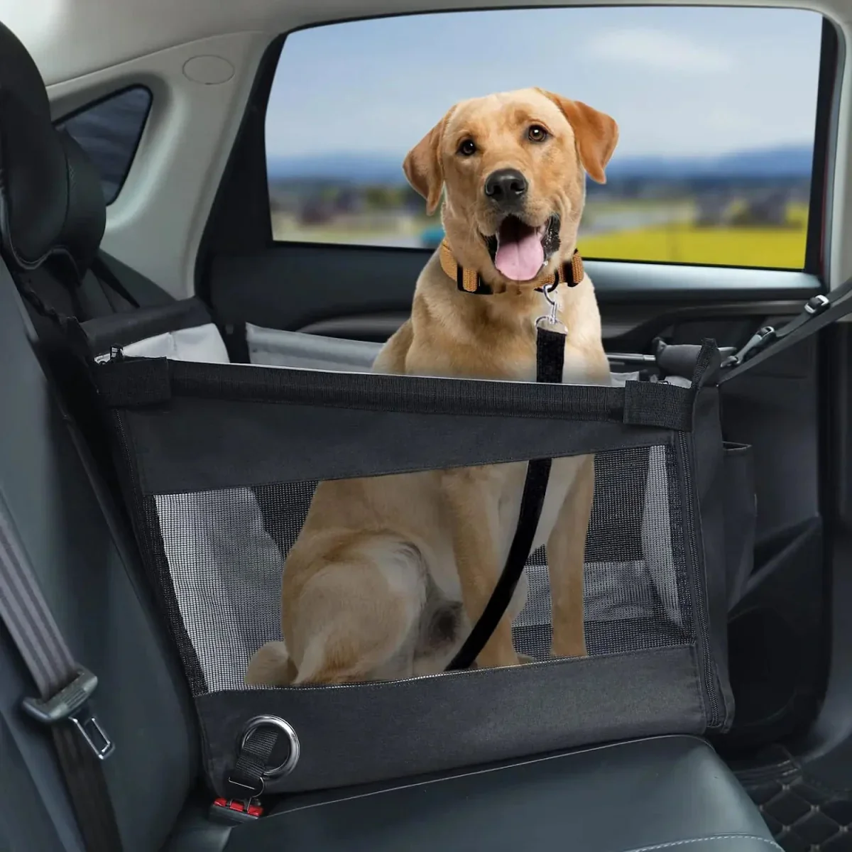 Hondenstoel Auto | Waterdicht & Veilig | Zwart | Reisstoel voor Kleine en Middelgrote Honden | Stabiele Draagtas | Autostoel Bescherming Huisdieren | Compatibel met Voertuigen | Draagbare Hondenzitplaats - Image 7