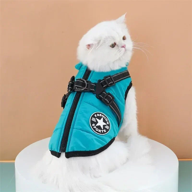 Reflecterende Waterdichte Hondenjas | Geïntegreerd Harnas | Fleecevoering | Snelle Ritssluiting | Verstelbare Pasvorm | Bescherming tegen Regen en Kou | Voor Hond en Kat | Comfortabele Wandeling - Image 2