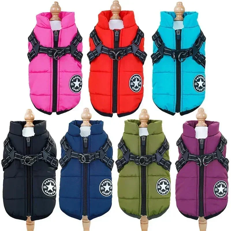 Reflecterende Waterdichte Hondenjas | Geïntegreerd Harnas | Fleecevoering | Snelle Ritssluiting | Verstelbare Pasvorm | Bescherming tegen Regen en Kou | Voor Hond en Kat | Comfortabele Wandeling - Image 5