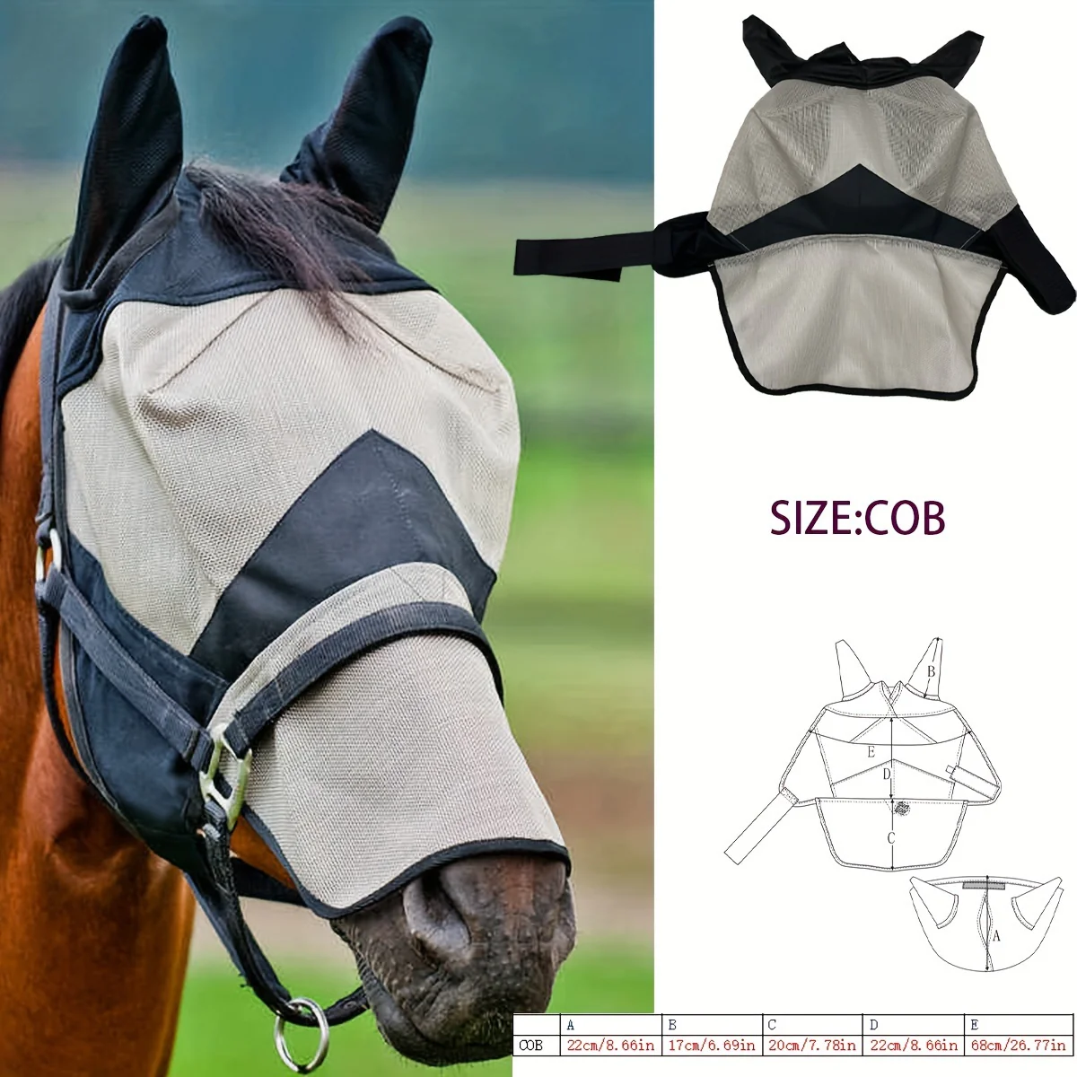 Paardenmasker Vliegenbescherming | Lange Neus Vliegenmasker | Teslin Stof | Equestrian Neusbedekking - Image 10