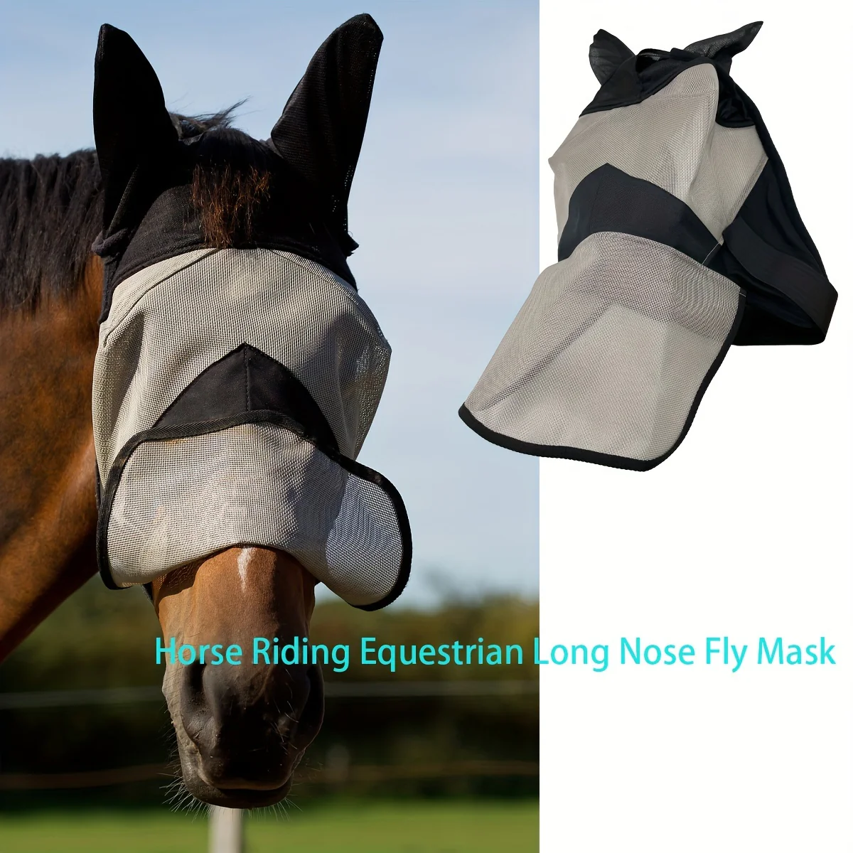 Paardenmasker Vliegenbescherming | Lange Neus Vliegenmasker | Teslin Stof | Equestrian Neusbedekking - Image 4