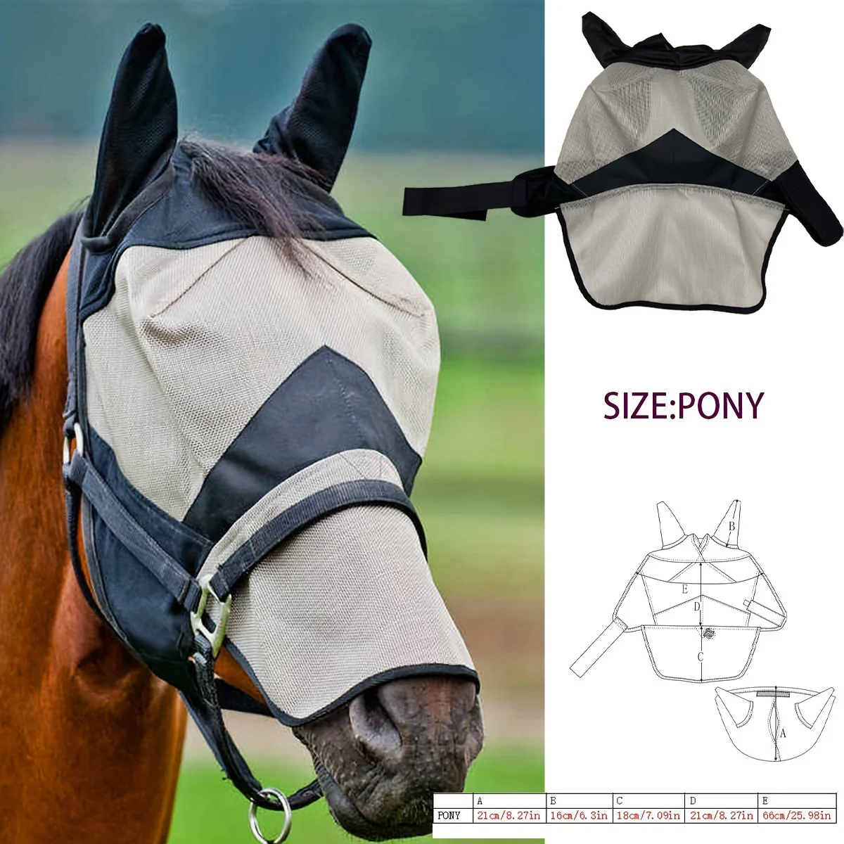 Paardenmasker Vliegenbescherming | Lange Neus Vliegenmasker | Teslin Stof | Equestrian Neusbedekking - Image 7