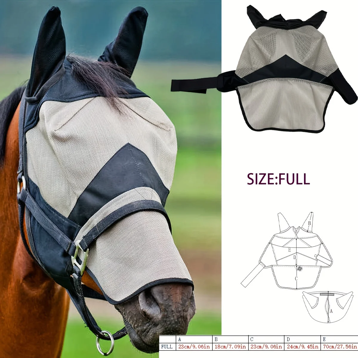 Paardenmasker Vliegenbescherming | Lange Neus Vliegenmasker | Teslin Stof | Equestrian Neusbedekking - Image 9