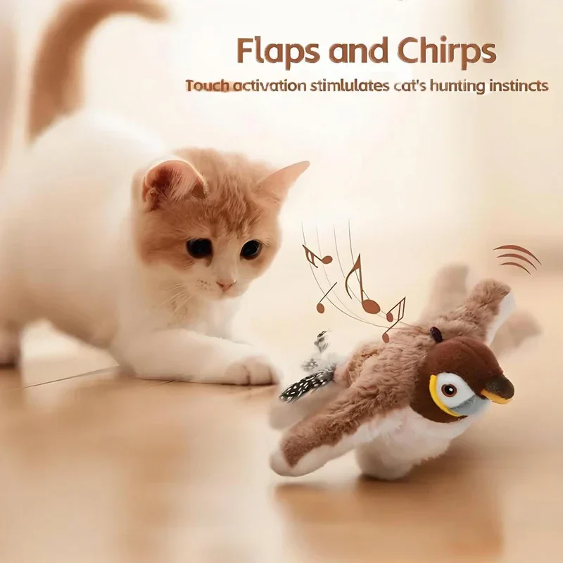 Interactieve Piepende Vogel Speelgoed | Kattenkruid | Oplaadbaar via USB | Fladderend Pluche | Aanraak Geactiveerd | Huisdierenplezier | Guangdong