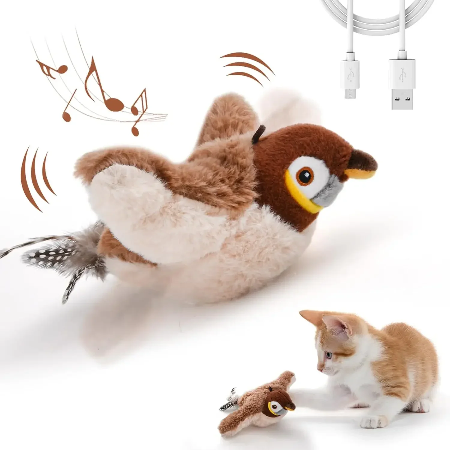 Interactieve Piepende Vogel Speelgoed | Kattenkruid | Oplaadbaar via USB | Fladderend Pluche | Aanraak Geactiveerd | Huisdierenplezier | Guangdong - Image 3