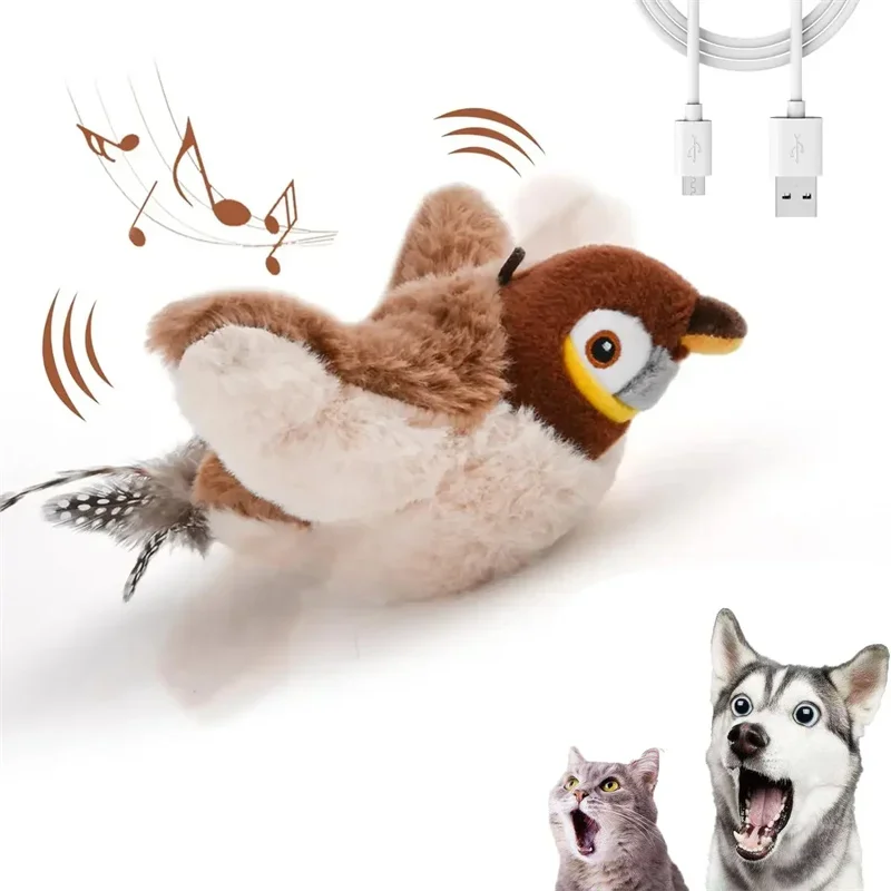 Interactieve Piepende Vogel Speelgoed | Kattenkruid | Oplaadbaar via USB | Fladderend Pluche | Aanraak Geactiveerd | Huisdierenplezier | Guangdong - Image 7