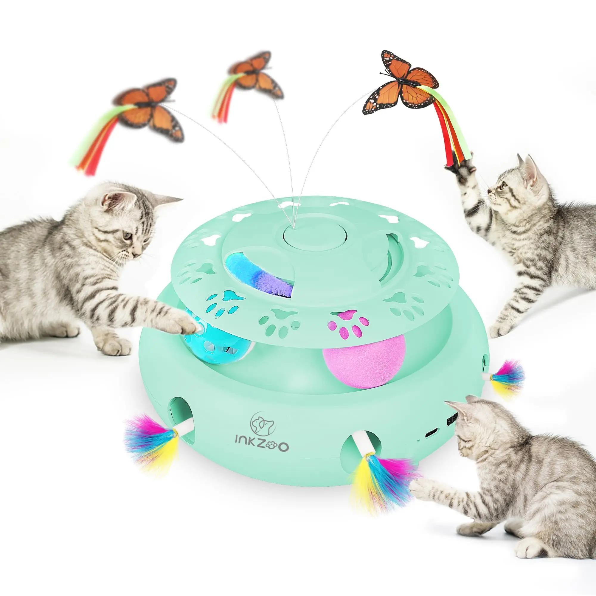 INKZOO Automatisch Katten Speelgoed | Interactieve Muis Veer Spel | Sensor Activering | 7 Openingen | Oplaadbare Batterij | Kattenvermaak | Onregelmatige Bewegingen | Duurzaam Plastic - Image 11