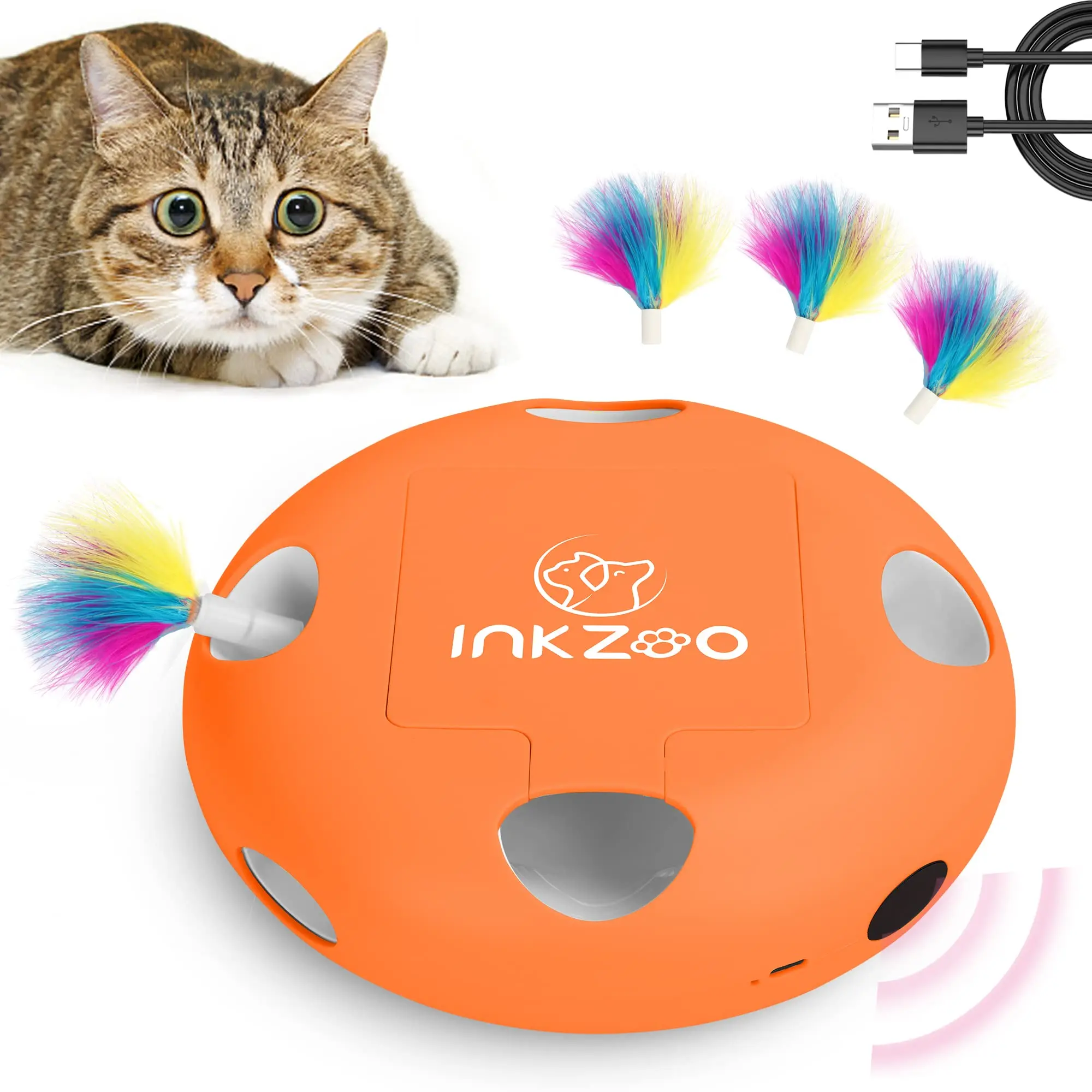 INKZOO Automatisch Katten Speelgoed | Interactieve Muis Veer Spel | Sensor Activering | 7 Openingen | Oplaadbare Batterij | Kattenvermaak | Onregelmatige Bewegingen | Duurzaam Plastic - Image 12