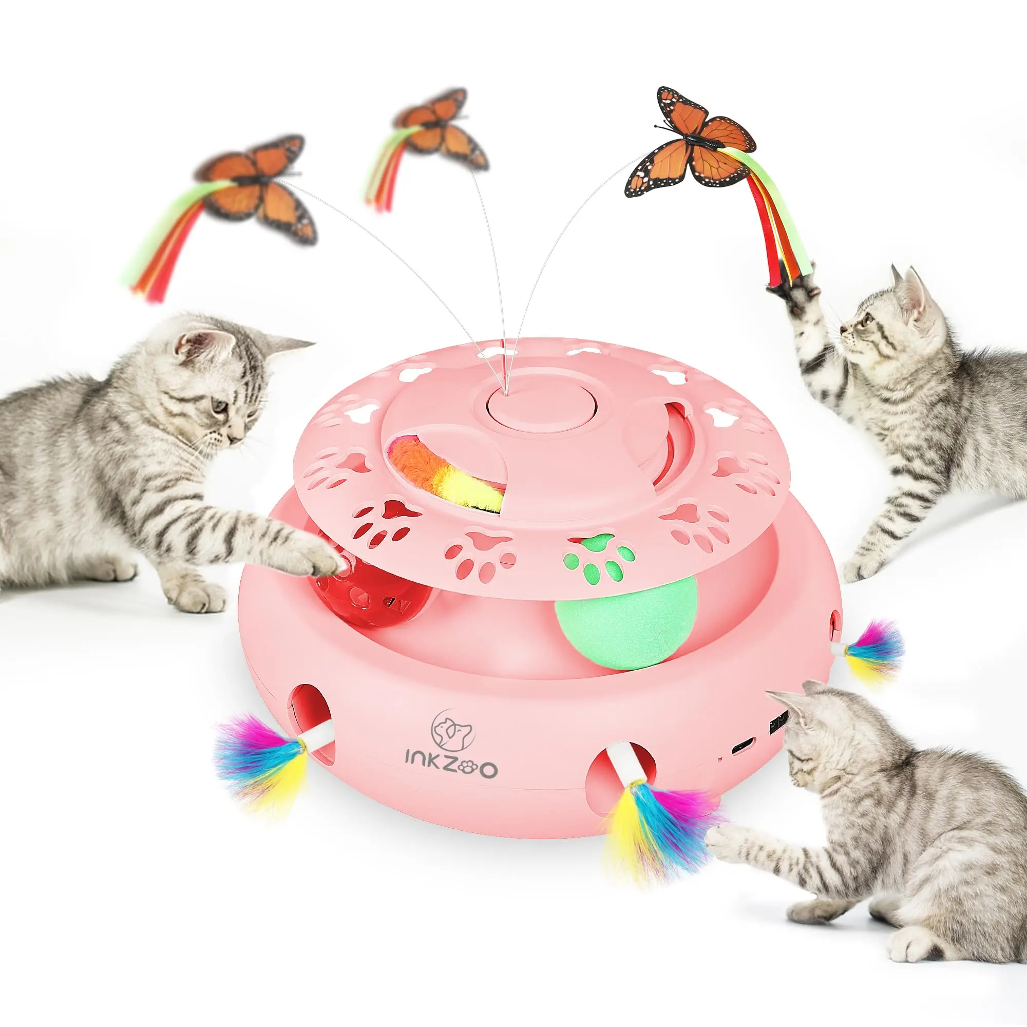 INKZOO Automatisch Katten Speelgoed | Interactieve Muis Veer Spel | Sensor Activering | 7 Openingen | Oplaadbare Batterij | Kattenvermaak | Onregelmatige Bewegingen | Duurzaam Plastic - Image 13