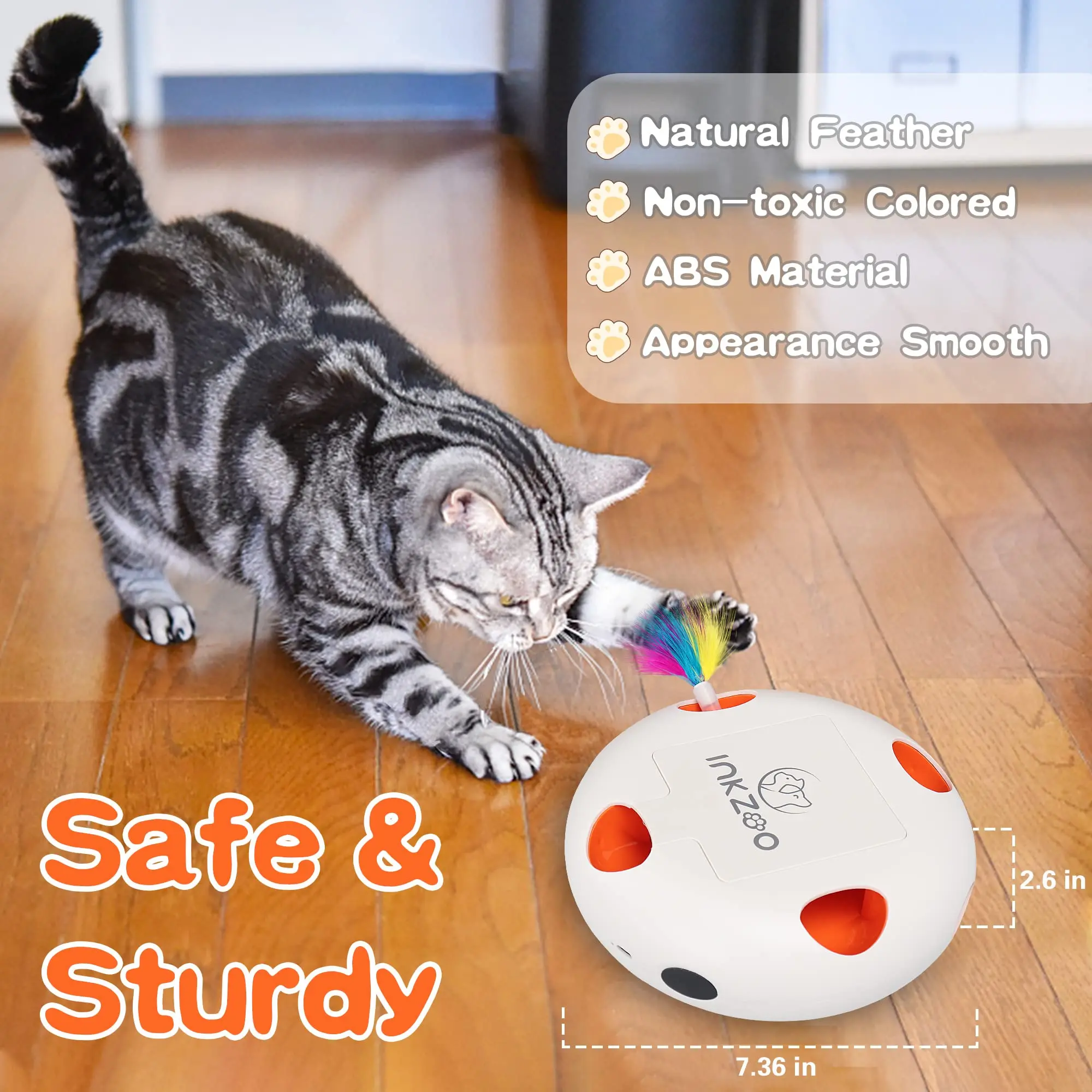 INKZOO Automatisch Katten Speelgoed | Interactieve Muis Veer Spel | Sensor Activering | 7 Openingen | Oplaadbare Batterij | Kattenvermaak | Onregelmatige Bewegingen | Duurzaam Plastic - Image 3