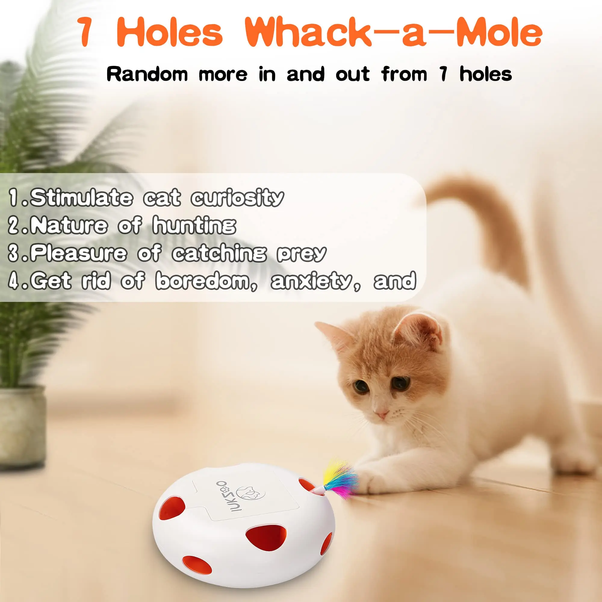INKZOO Automatisch Katten Speelgoed | Interactieve Muis Veer Spel | Sensor Activering | 7 Openingen | Oplaadbare Batterij | Kattenvermaak | Onregelmatige Bewegingen | Duurzaam Plastic - Image 5