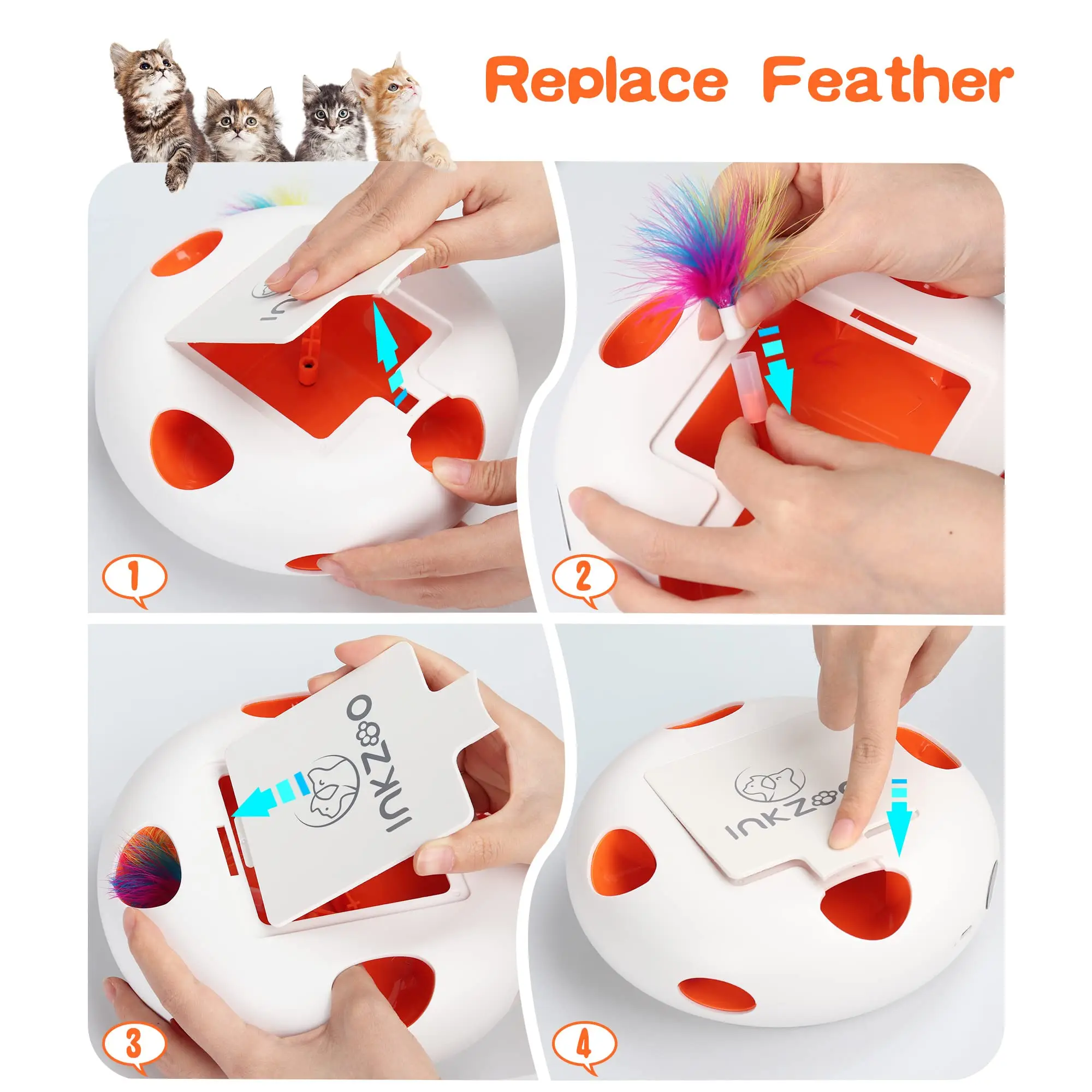 INKZOO Automatisch Katten Speelgoed | Interactieve Muis Veer Spel | Sensor Activering | 7 Openingen | Oplaadbare Batterij | Kattenvermaak | Onregelmatige Bewegingen | Duurzaam Plastic - Image 6