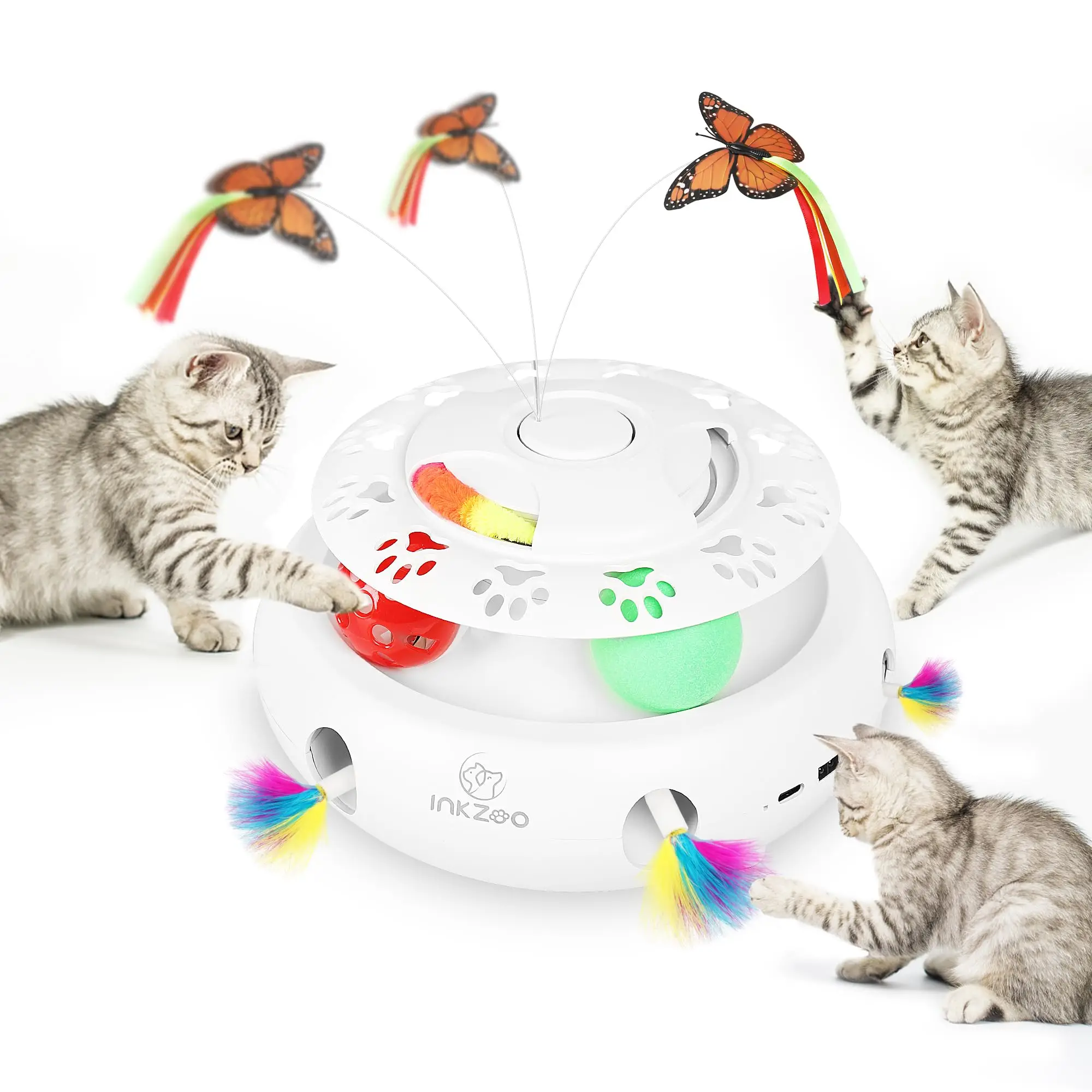 INKZOO Automatisch Katten Speelgoed | Interactieve Muis Veer Spel | Sensor Activering | 7 Openingen | Oplaadbare Batterij | Kattenvermaak | Onregelmatige Bewegingen | Duurzaam Plastic - Image 8