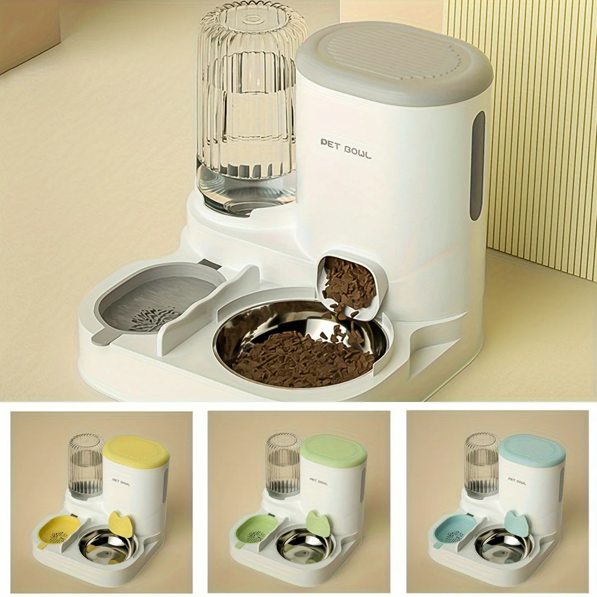 Automatische Katten Waterfontein | Voerdispenser Set | RVS Kom | Afneembaar | Wasbaar | 2-in-1 Voedingsstation | Binnenkatten