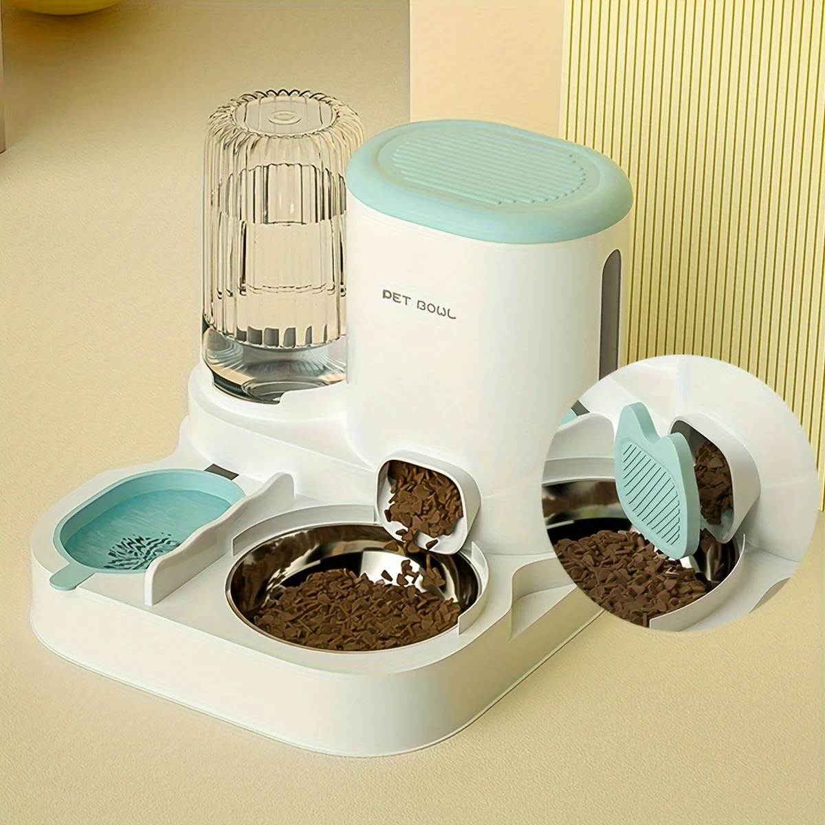 Automatische Katten Waterfontein | Voerdispenser Set | RVS Kom | Afneembaar | Wasbaar | 2-in-1 Voedingsstation | Binnenkatten - Image 10