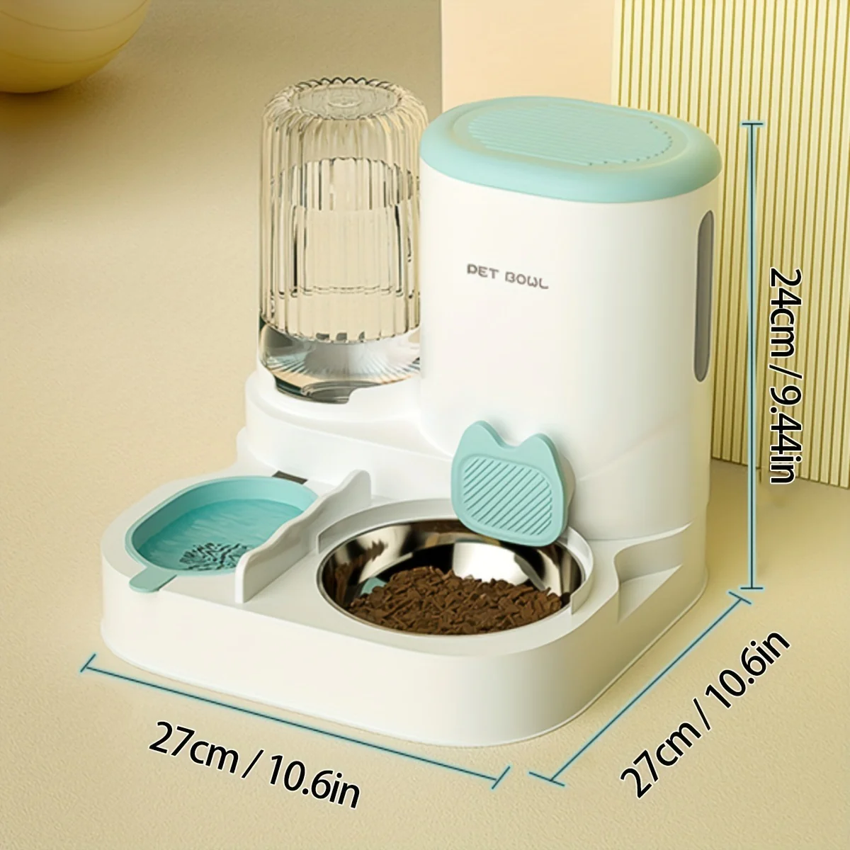 Automatische Katten Waterfontein | Voerdispenser Set | RVS Kom | Afneembaar | Wasbaar | 2-in-1 Voedingsstation | Binnenkatten - Image 2