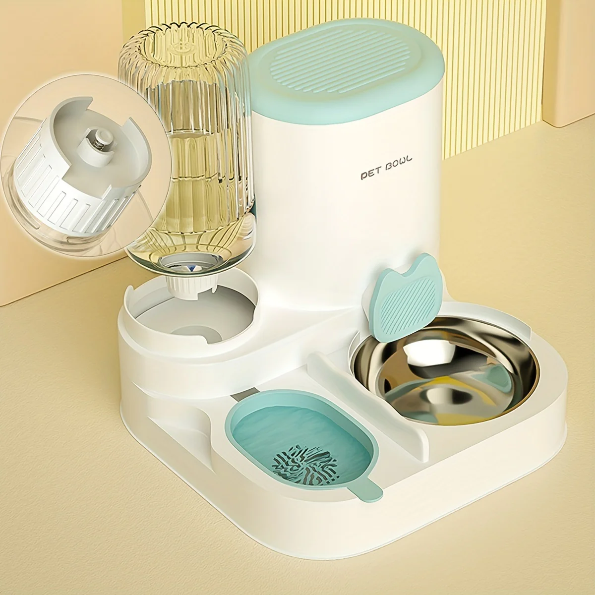 Automatische Katten Waterfontein | Voerdispenser Set | RVS Kom | Afneembaar | Wasbaar | 2-in-1 Voedingsstation | Binnenkatten - Image 3