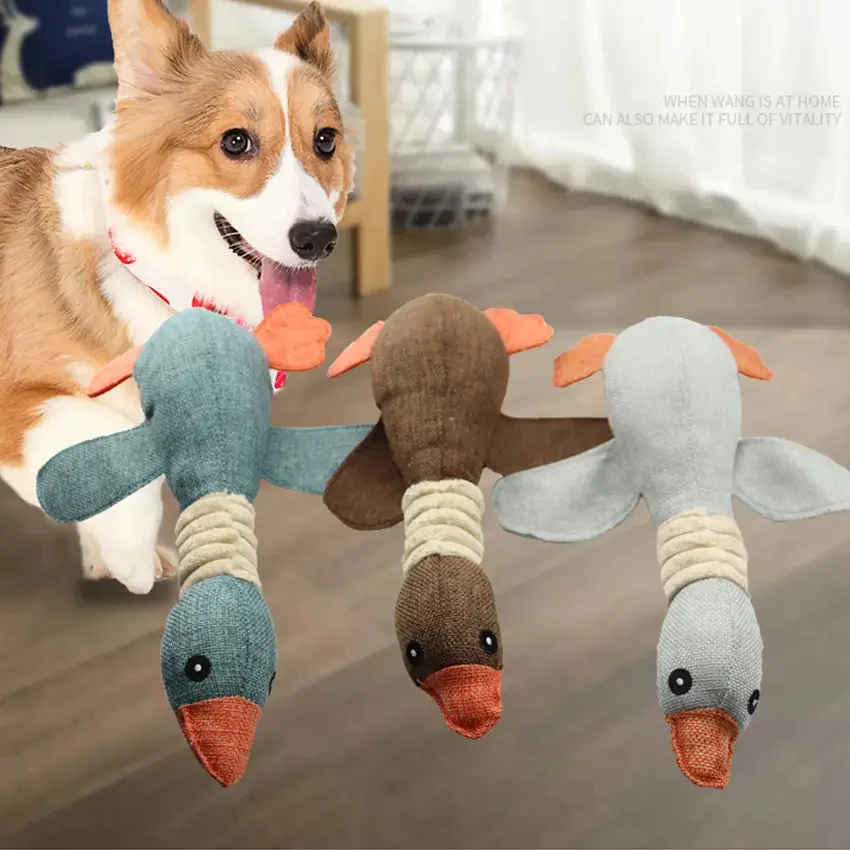 Pluche Gans Hondenspeeltje | Veilig Natuurlijk Katoen | Piepende Geluiden | Stimuleert Mondgezondheid | Geschikt voor Kleine en Middelgrote Honden | Gemakkelijk te Reinigen | 32 cm Lang - Image 2