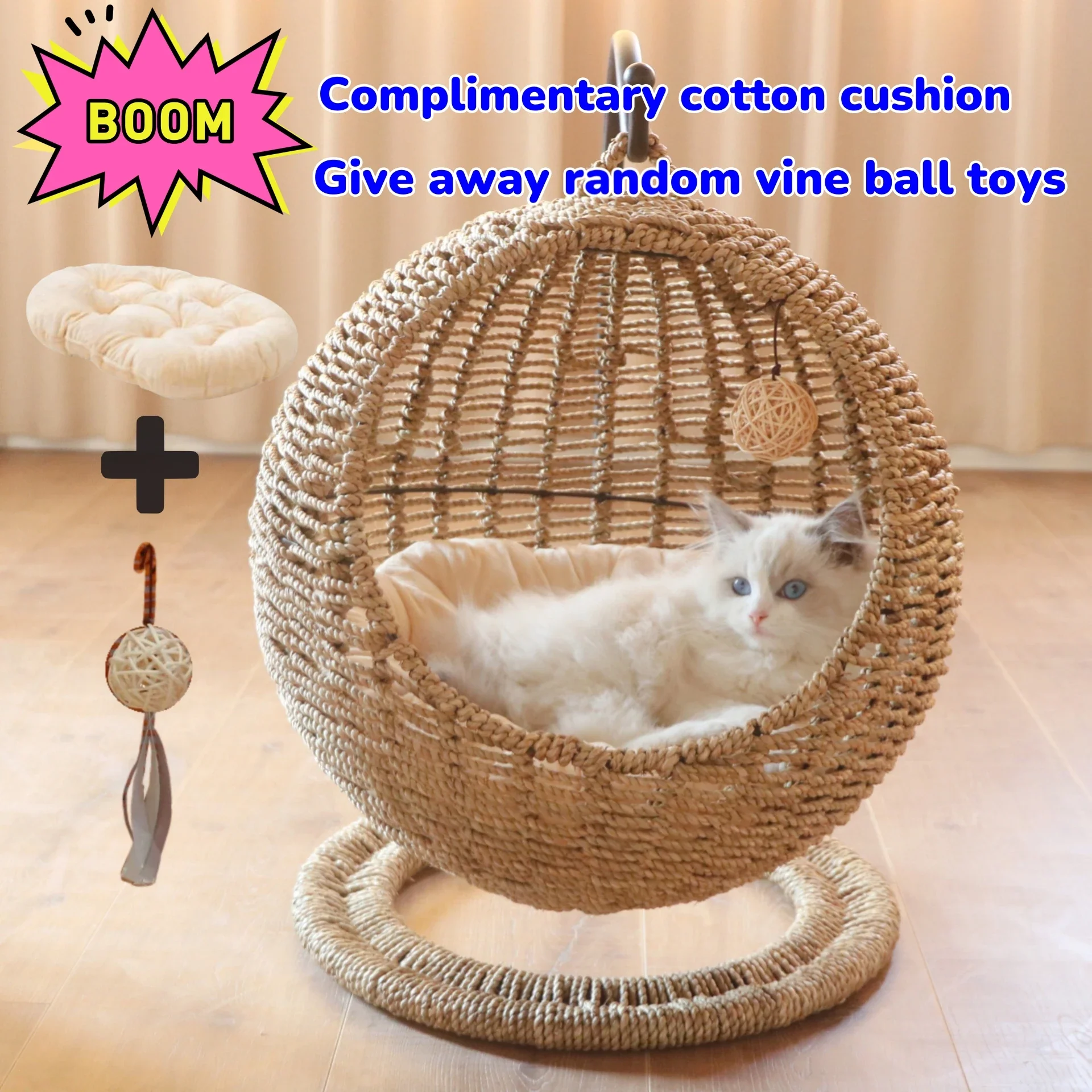 Kattenhangmat | Ronde Hangmand | Semi-Afgesloten Design | Huisdiercomfort | Ventilerend | Zomercocon | Duurzaam | Interieurstijl