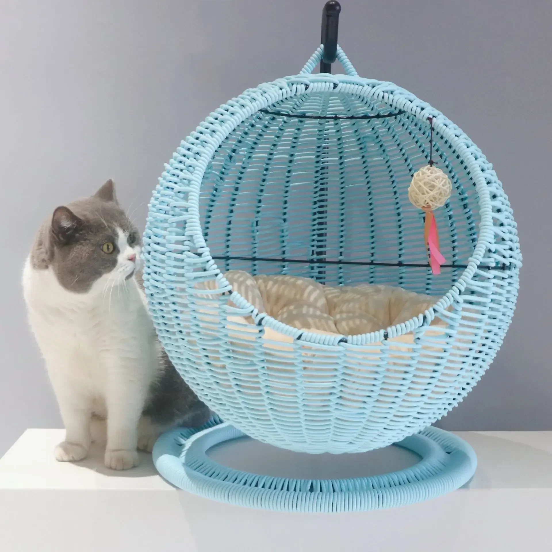 Kattenhangmat | Ronde Hangmand | Semi-Afgesloten Design | Huisdiercomfort | Ventilerend | Zomercocon | Duurzaam | Interieurstijl - Image 10