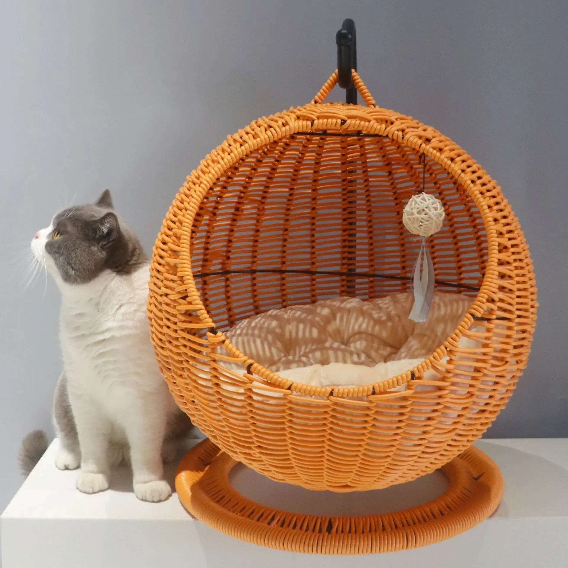 Kattenhangmat | Ronde Hangmand | Semi-Afgesloten Design | Huisdiercomfort | Ventilerend | Zomercocon | Duurzaam | Interieurstijl - Image 2