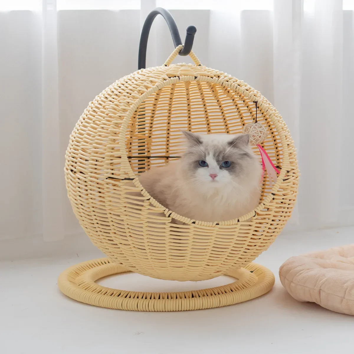 Kattenhangmat | Ronde Hangmand | Semi-Afgesloten Design | Huisdiercomfort | Ventilerend | Zomercocon | Duurzaam | Interieurstijl - Image 3