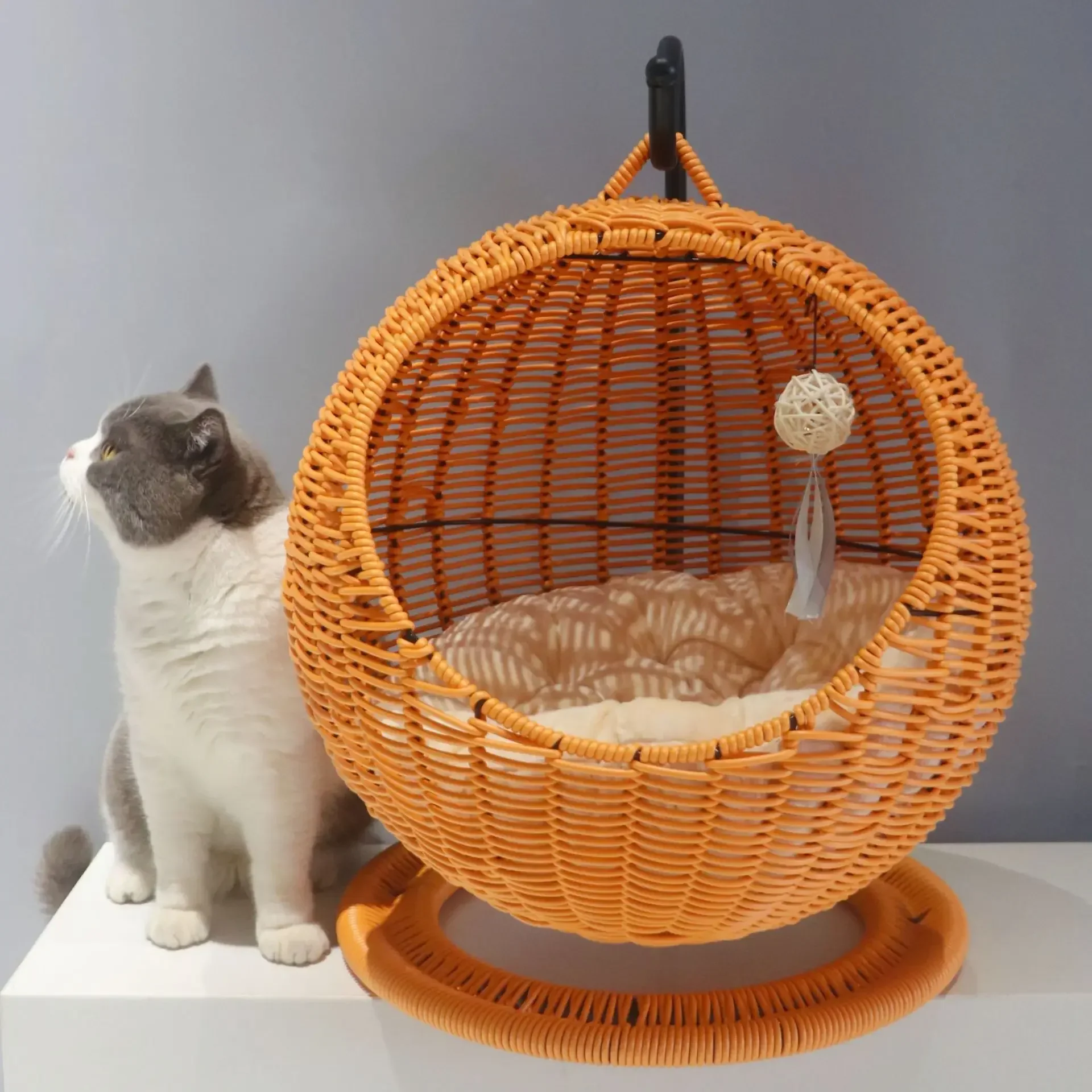 Kattenhangmat | Ronde Hangmand | Semi-Afgesloten Design | Huisdiercomfort | Ventilerend | Zomercocon | Duurzaam | Interieurstijl - Image 8
