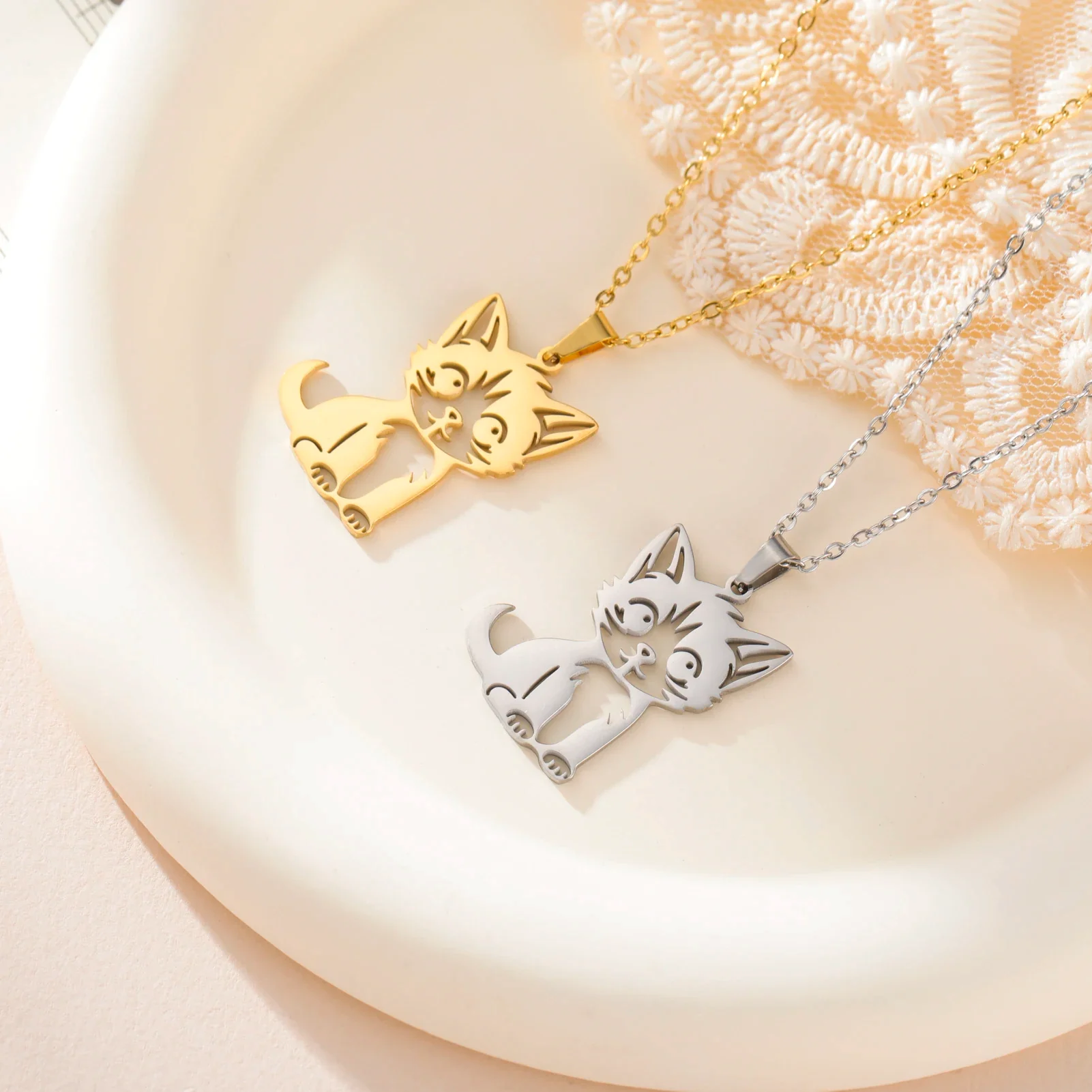 Jeshayuan Ketting met Kat Hanger voor Dames | Roestvrijstaal | Schattige Dieren Sieraad | Kado Idee | Goud & Zilver | Trendy Modeaccessoire - Image 4
