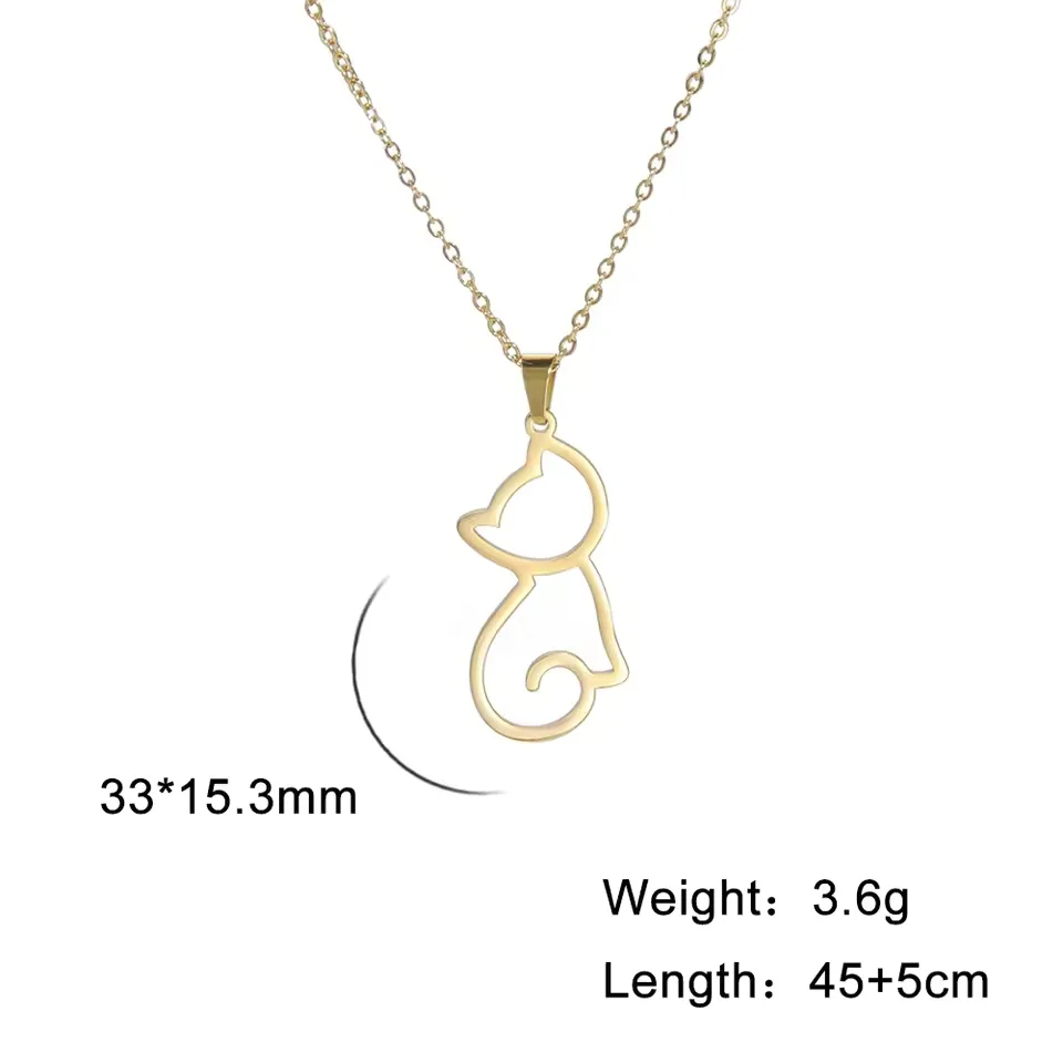 Jeshayuan katten ketting voor dames | RVS hanger met schattig katje | Trendy dieren sieraad | Leuk cadeau voor kattenliefhebbers | Goud & staal - Image 3