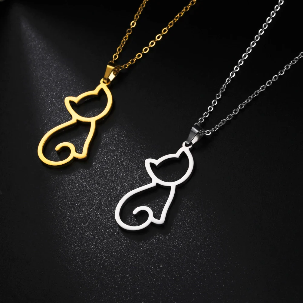 Jeshayuan katten ketting voor dames | RVS hanger met schattig katje | Trendy dieren sieraad | Leuk cadeau voor kattenliefhebbers | Goud & staal - Image 4